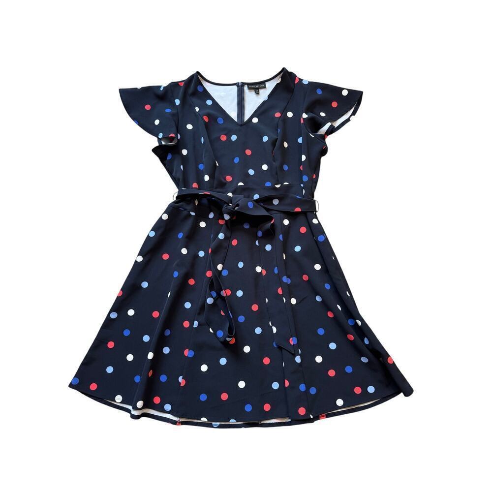 Lane Bryant Flutter Sleeve; size women's 18, Navy Blue colorful Polka Dot dress